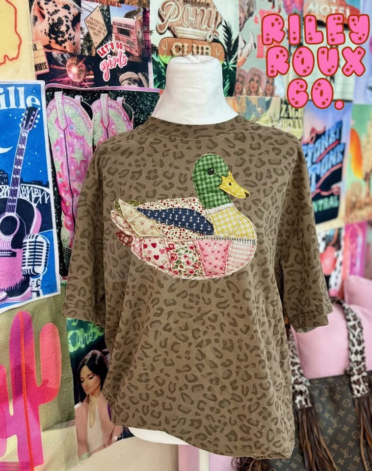 Faux Quilted Green Head + Leopard Graphic Tee