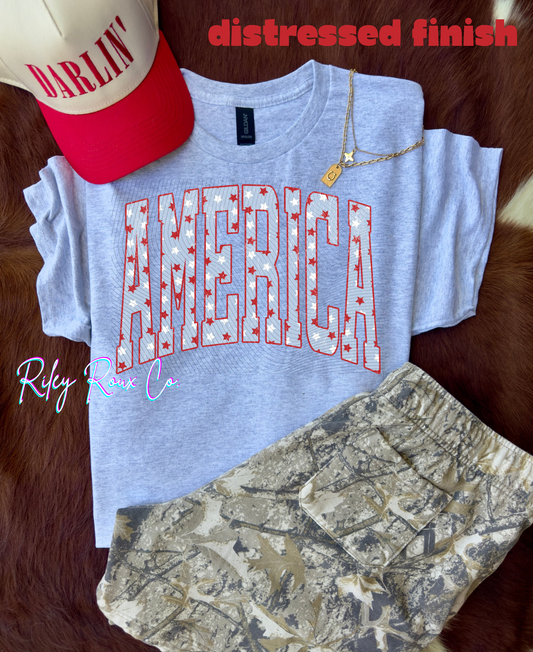 AMERICA Graphic + Distress Finish