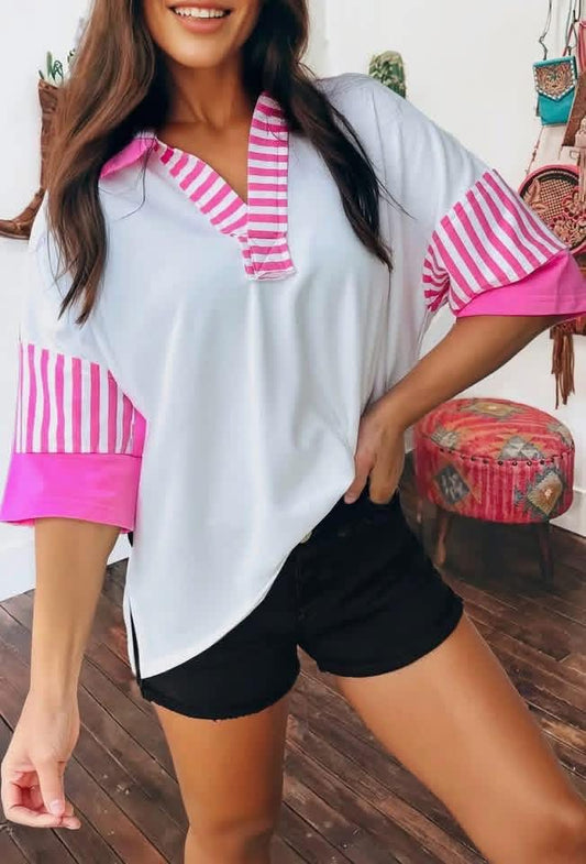 Pink Color Block Sleeve Top